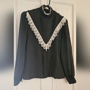 Vintage Lace Placket Trimmed Blouse Sz 10